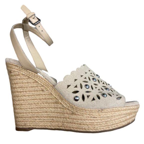 Marc Fisher Tan Hata Suede Studded Wedge Sandals - Picture 4 of 10